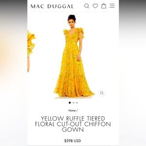 Mac Duggal Yellow Ruffle Tiered Floral Cut-Out Chiffon Gown